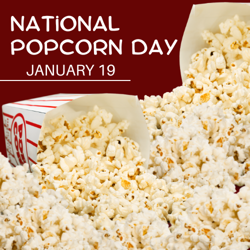 Buckets of popcorn for National Popcorn Day Jan 19