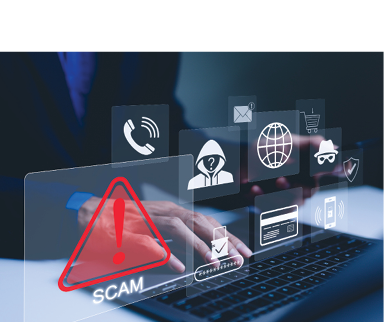 graphic depicting cyber security warning, precaution, scam alert